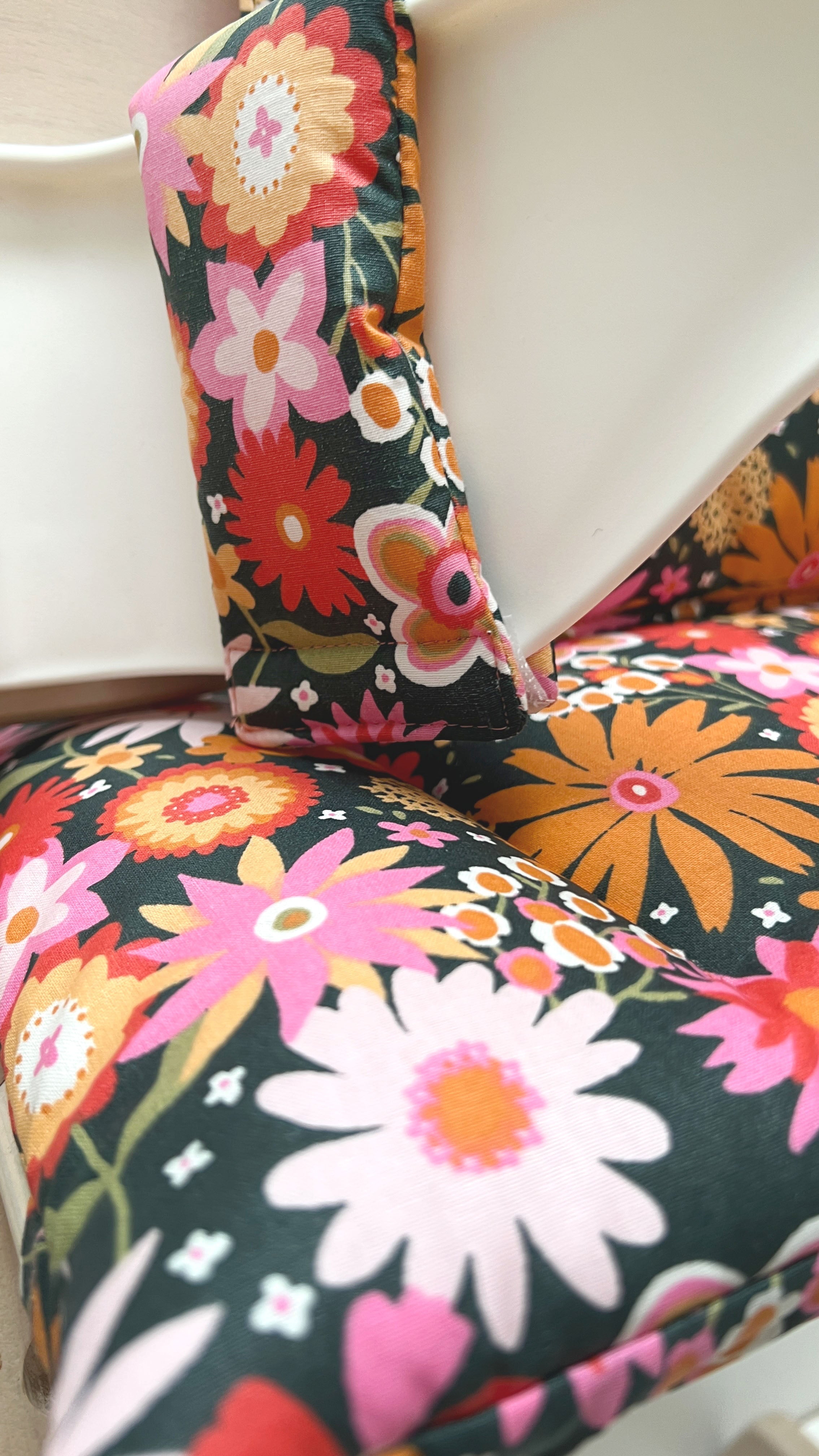 SITZKISSEN SET ABWASCHBAR für Tripp Trapp Stokke Hochstuhl Wilde Blumen Retro Blausberg Baby