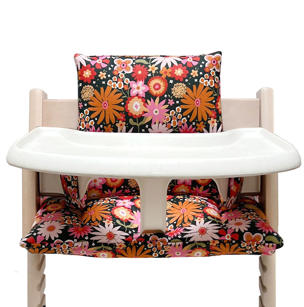 SITZKISSEN SET ABWASCHBAR für Tripp Trapp Stokke Hochstuhl Wilde Blumen Retro Blausberg Baby