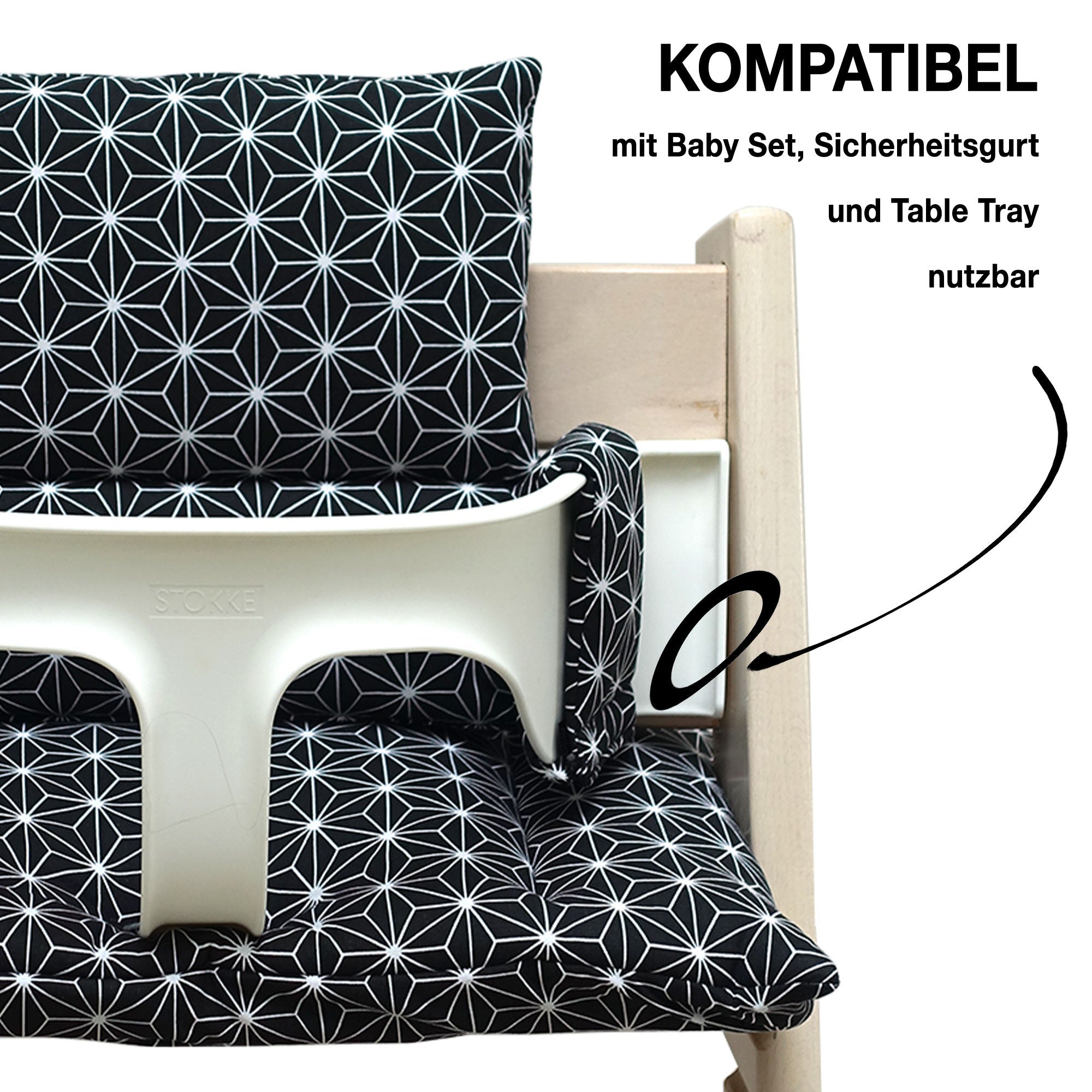 MIT NAMENS-STICKEREI - Abwaschbar Tripp Trapp Sitzkissen Happy Star Schwarz Personalisierbar Blausberg Baby
