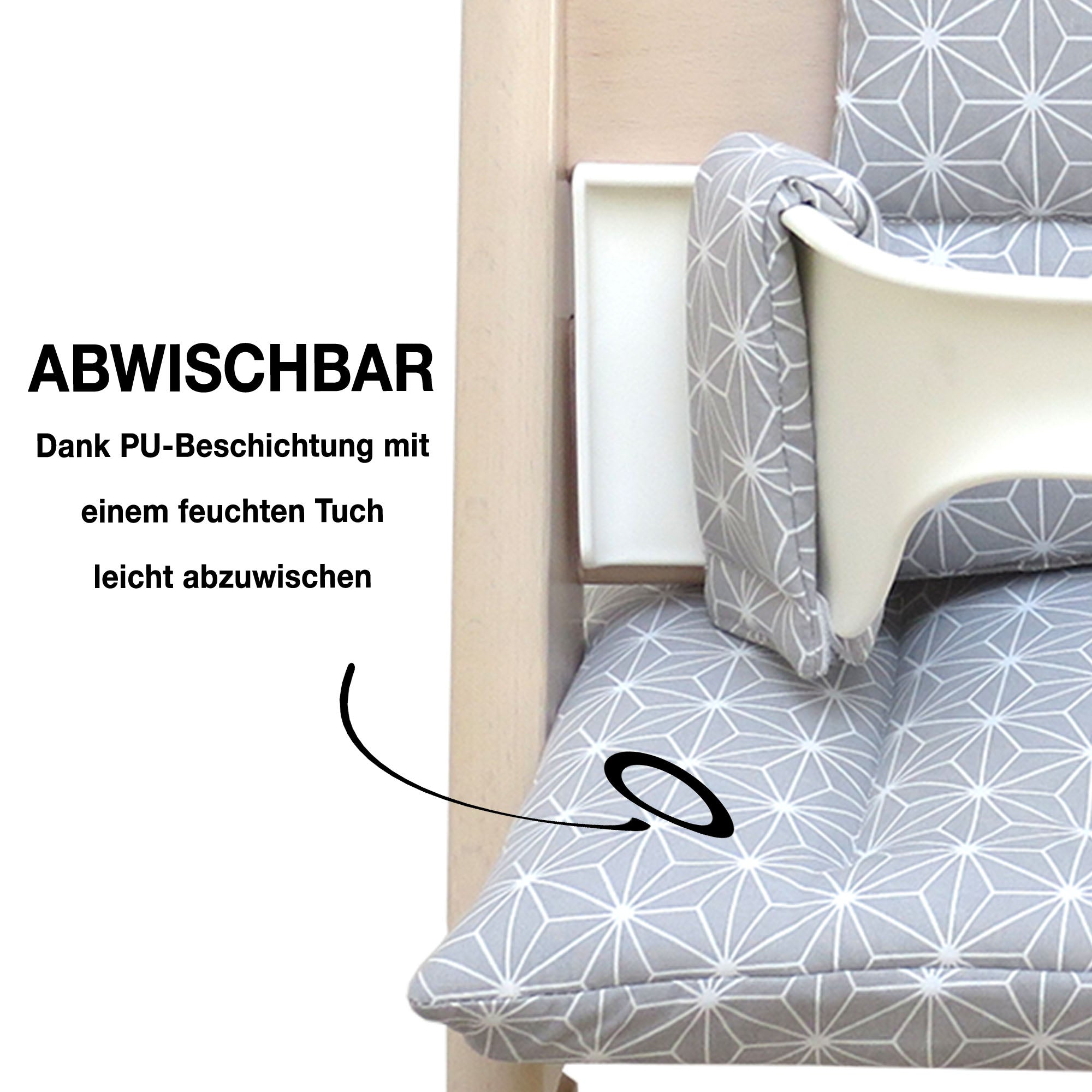 MIT NAMENS-STICKEREI - Abwaschbar Tripp Trapp Sitzkissen Happy Star Grau Personalisierbar Blausberg Baby