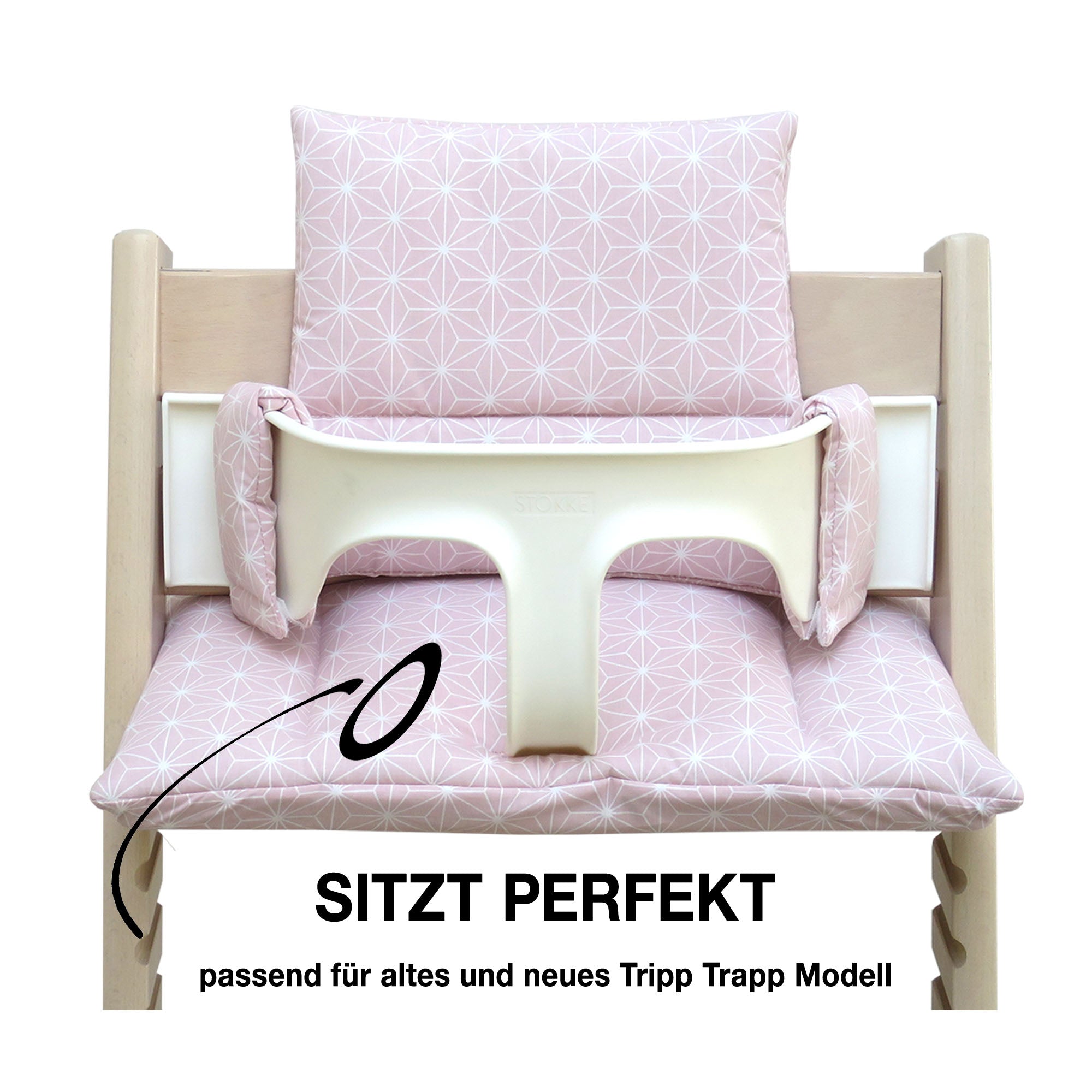 MIT NAMENS-STICKEREI - ABWASCHBAR Tripp Trapp Sitzkissen Happy Star Rosa Personalisierbar Blausberg Baby
