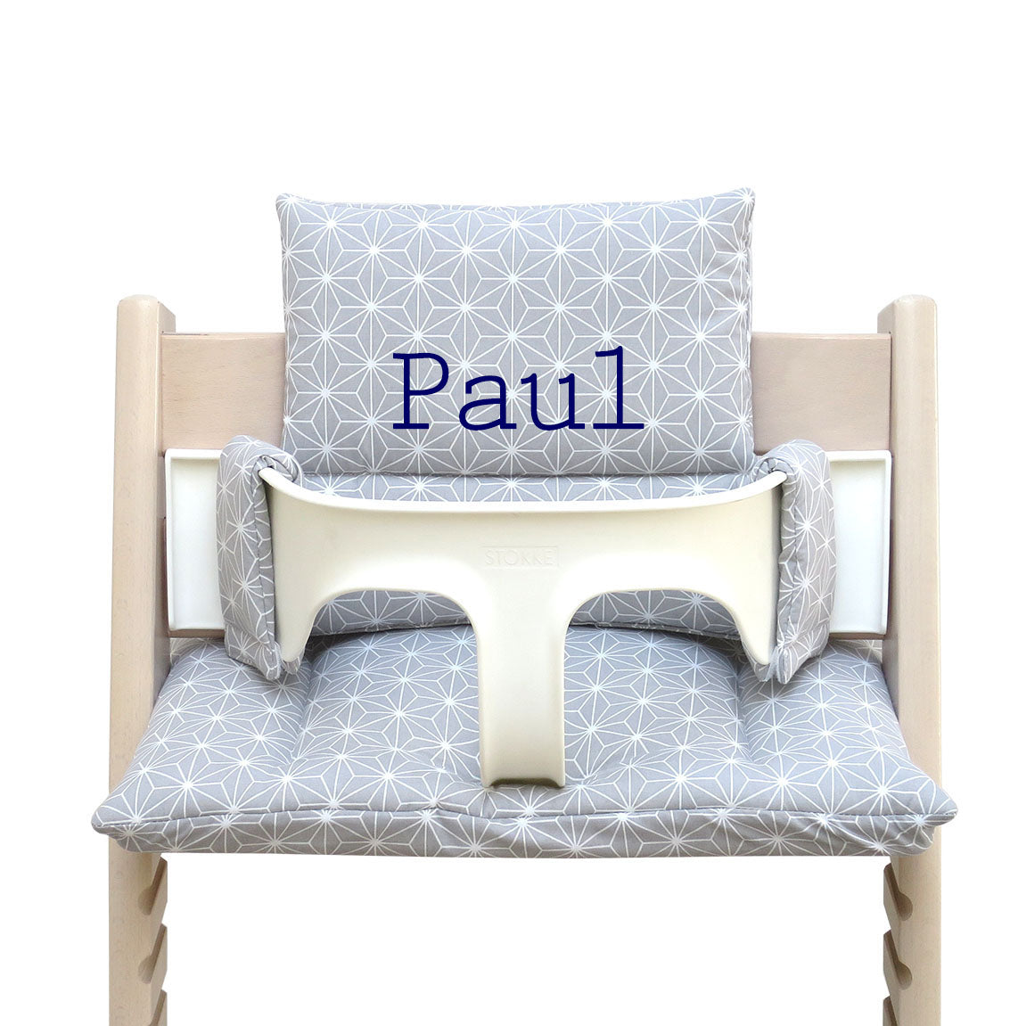 MIT NAMENS-STICKEREI - Abwaschbar Tripp Trapp Sitzkissen Happy Star Grau Personalisierbar Blausberg Baby