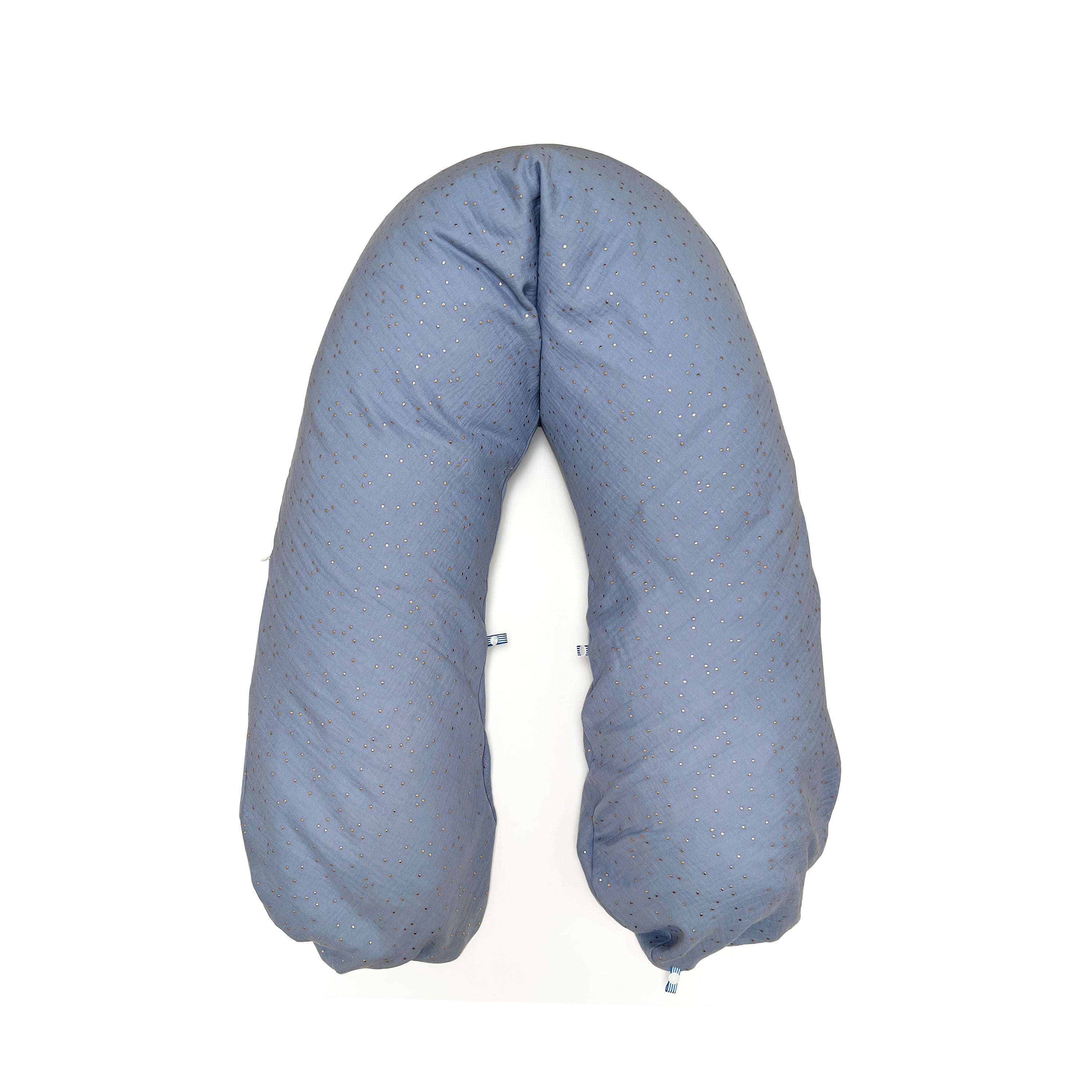 Stillkissen-Bezug aus Musselin mit Nestbau-Funktion für Theraline "Das Original" (190cm x38 cm) in Kornblumen-Blau mit Gold Punkten Blausberg Baby
